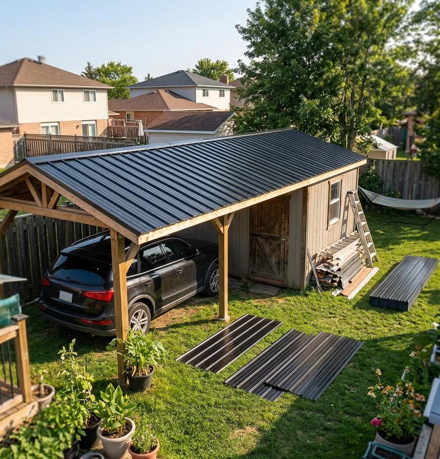 Galvanized Steel Roof Panels, 25-Piece Black Set (6.1 ft)
