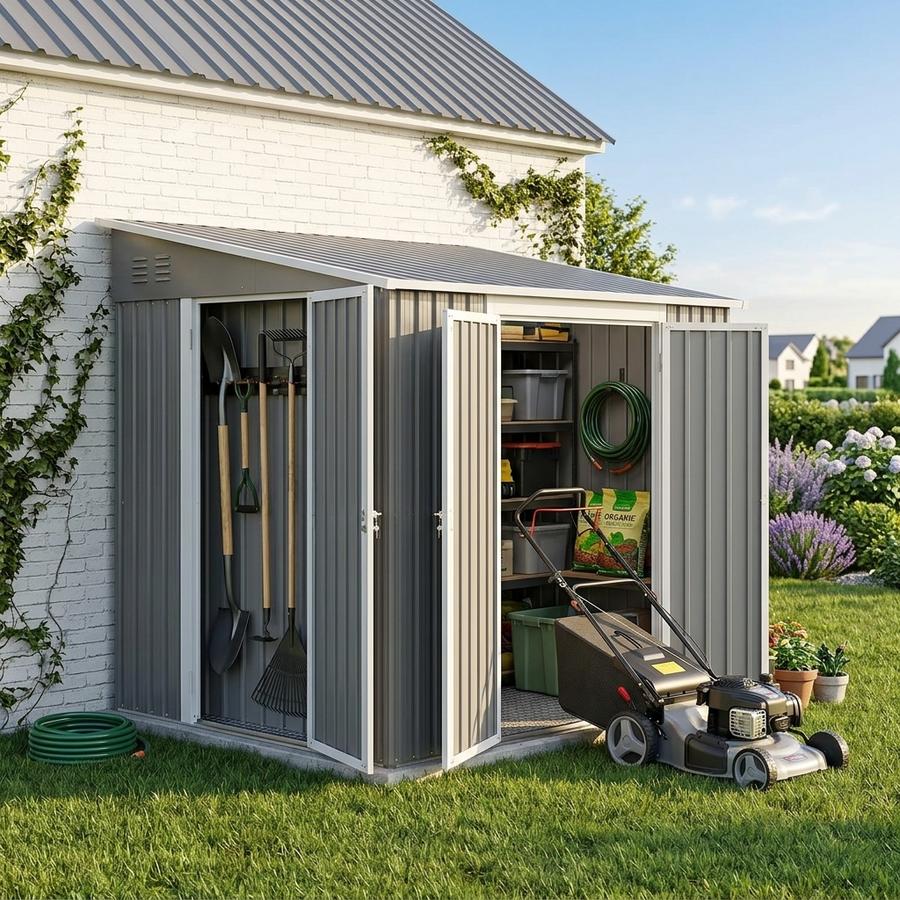 6x8 Lean-To Metal Storage Shed with Floor Frame